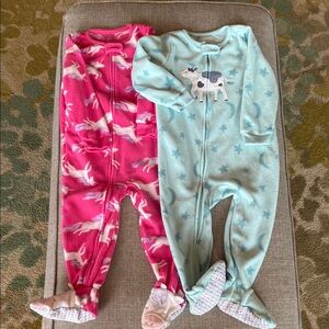 Carters 2T One Piece Pajamas - Pink and Blue
